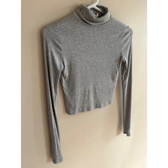 Sunday Best Ribbed Modal Turtleneck Long Sleeve Casual Top in Gray Size XS - Picture 3 of 10